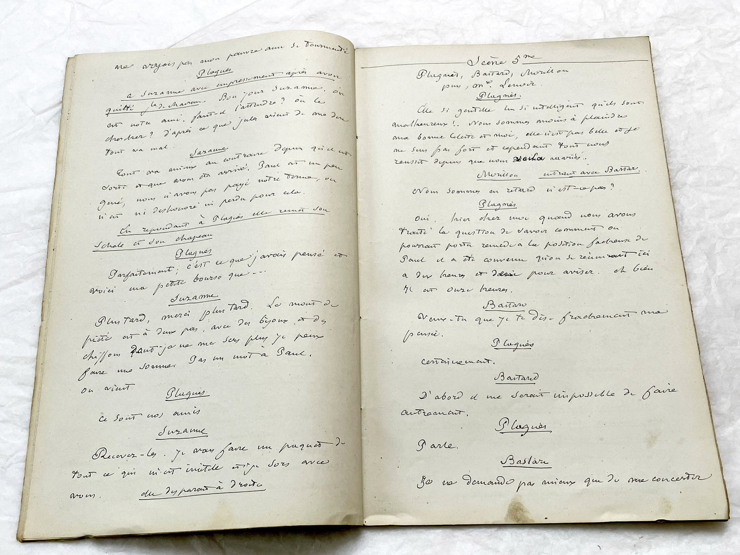 Late 19th - 33-Page French handwritten theater manuscript – Original play with dialogues and author revisionst - Vintage Handwritten Theatre