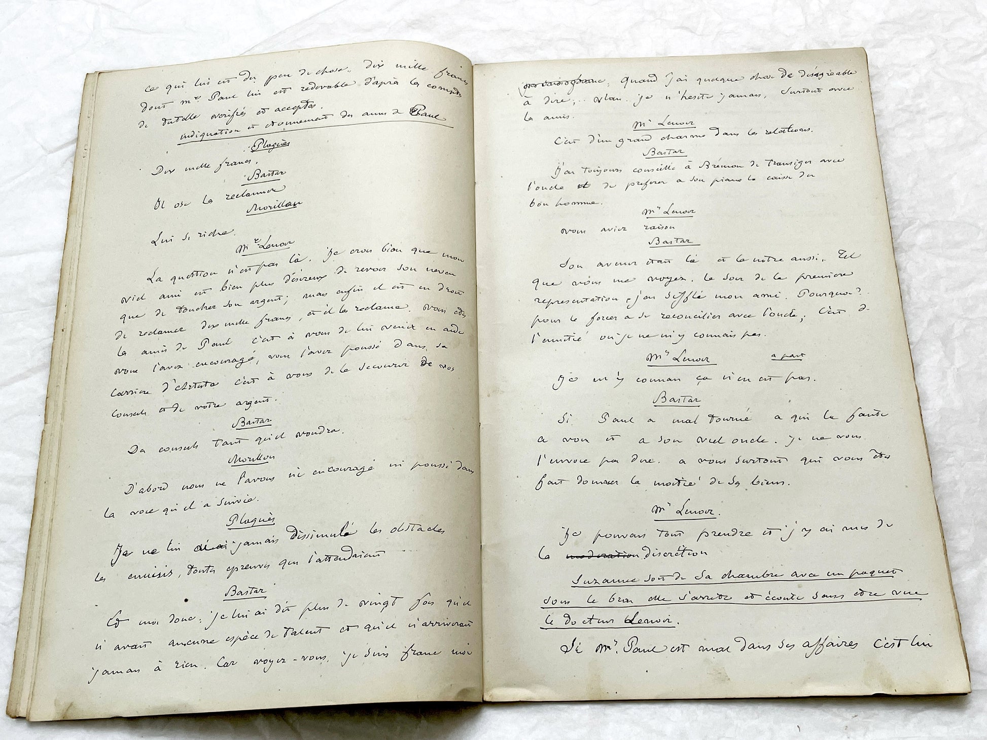 Late 19th - 33-Page French handwritten theater manuscript – Original play with dialogues and author revisionst - Vintage Handwritten Theatre