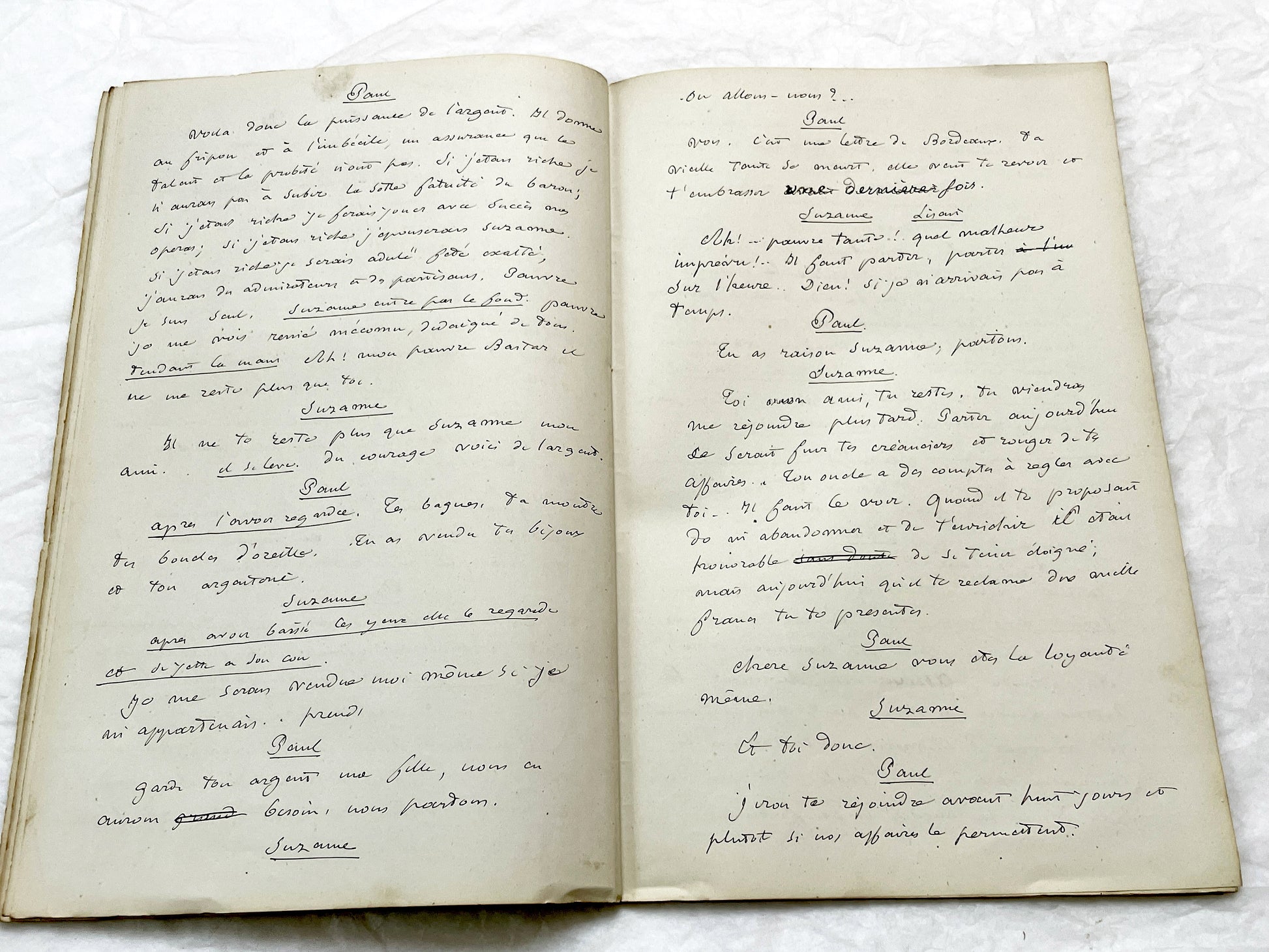 Late 19th - 33-Page French handwritten theater manuscript – Original play with dialogues and author revisionst - Vintage Handwritten Theatre