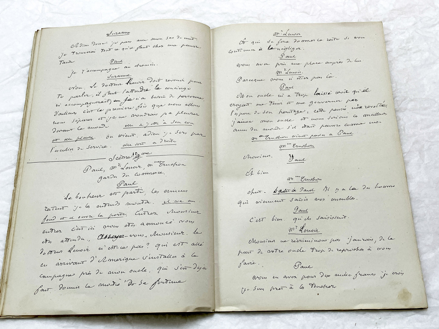 Late 19th - 33-Page French handwritten theater manuscript – Original play with dialogues and author revisionst - Vintage Handwritten Theatre