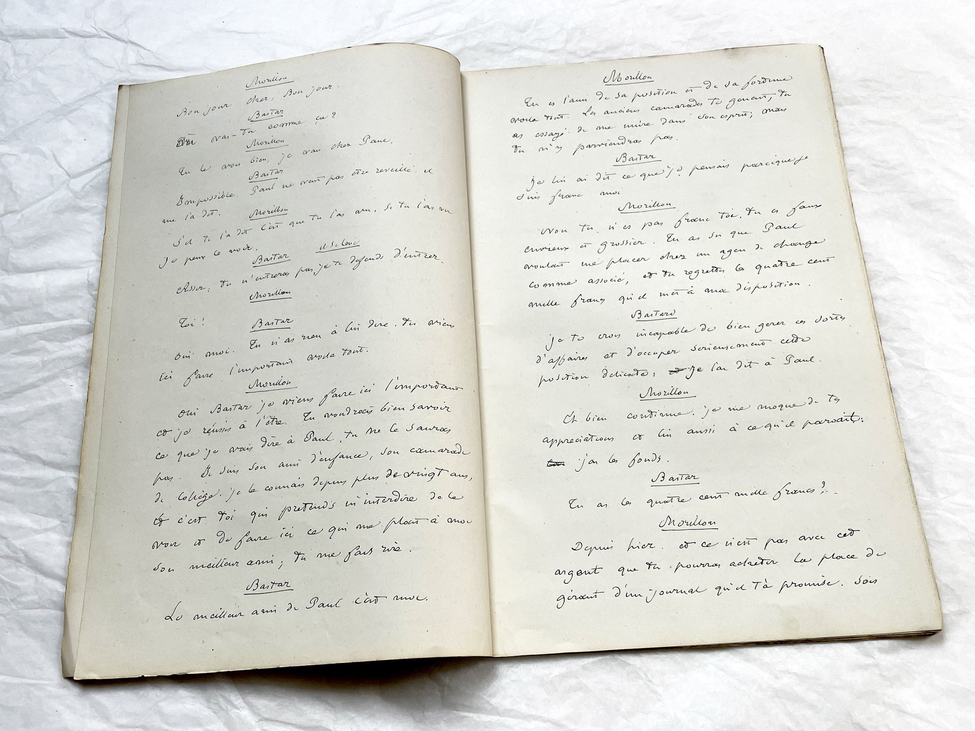Late 19th - 32-Page French handwritten theater manuscript – Original play with dialogues and author revisionst - Vintage Handwritten Theatre