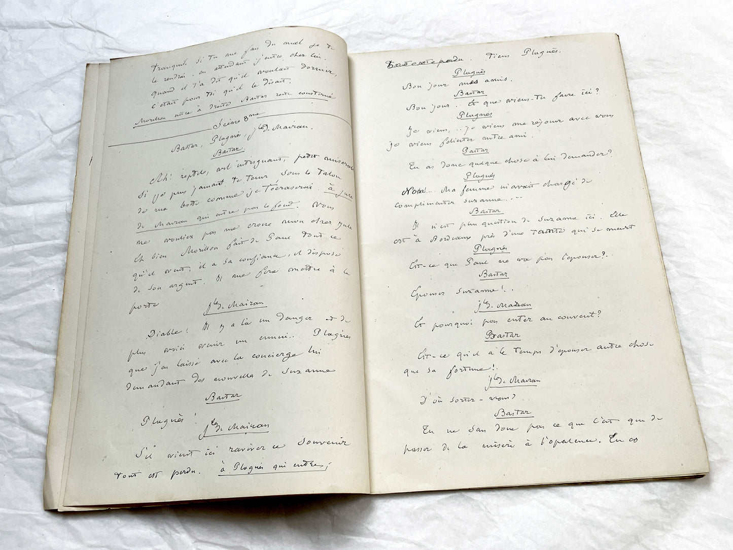 Late 19th - 32-Page French handwritten theater manuscript – Original play with dialogues and author revisionst - Vintage Handwritten Theatre