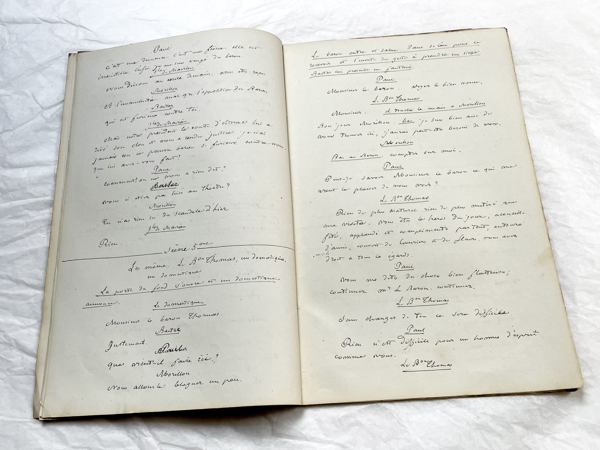 Late 19th - 32-Page French handwritten theater manuscript – Original play with dialogues and author revisionst - Vintage Handwritten Theatre