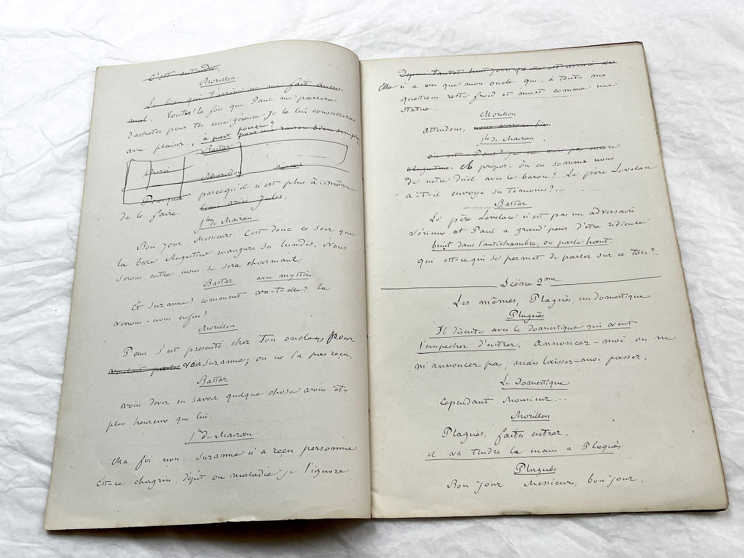 Late 19th - 24-Page French handwritten theater manuscript – Original play with dialogues and author revisionst - Vintage Handwritten Theatre