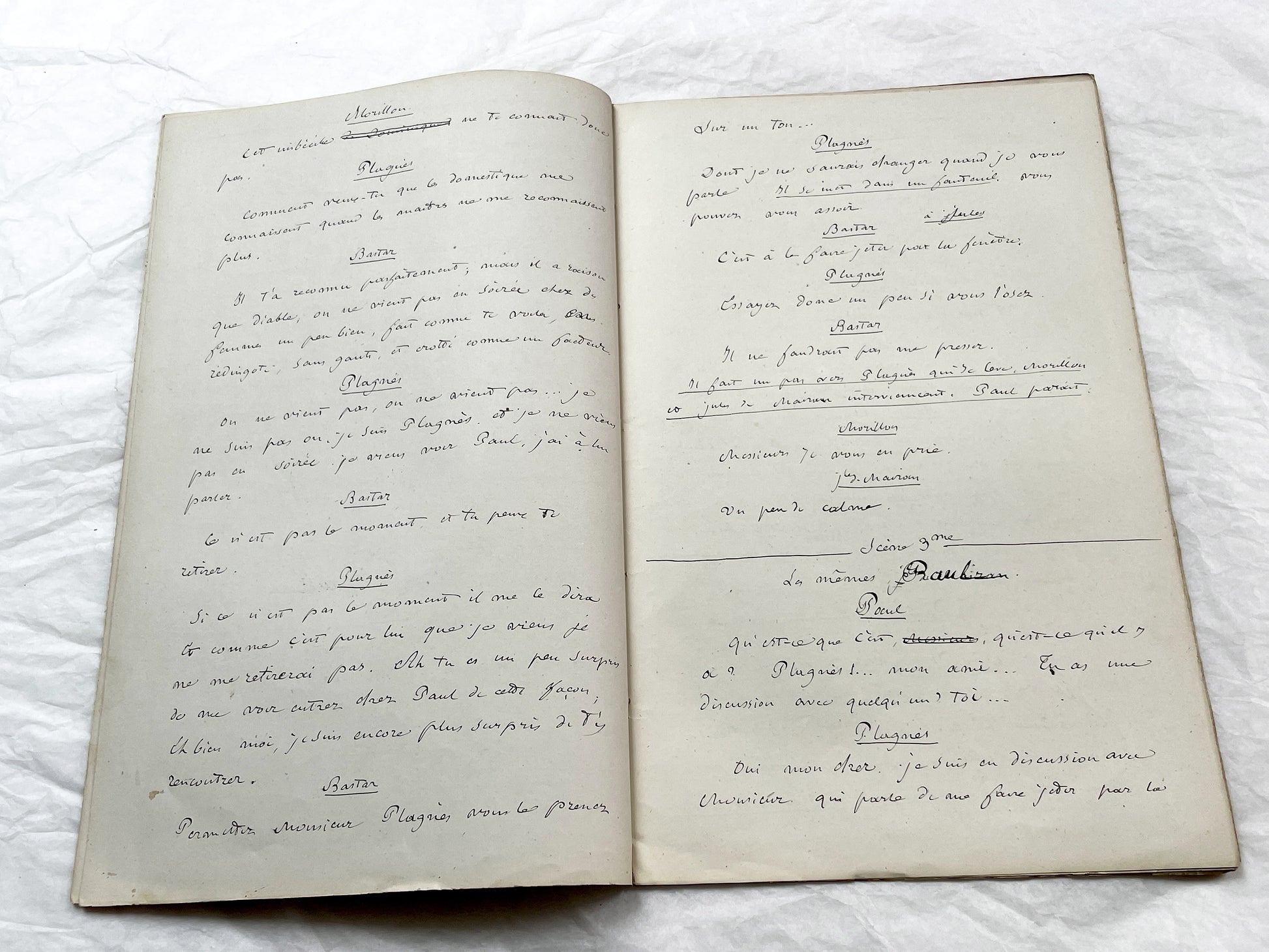 Late 19th - 24-Page French handwritten theater manuscript – Original play with dialogues and author revisionst - Vintage Handwritten Theatre