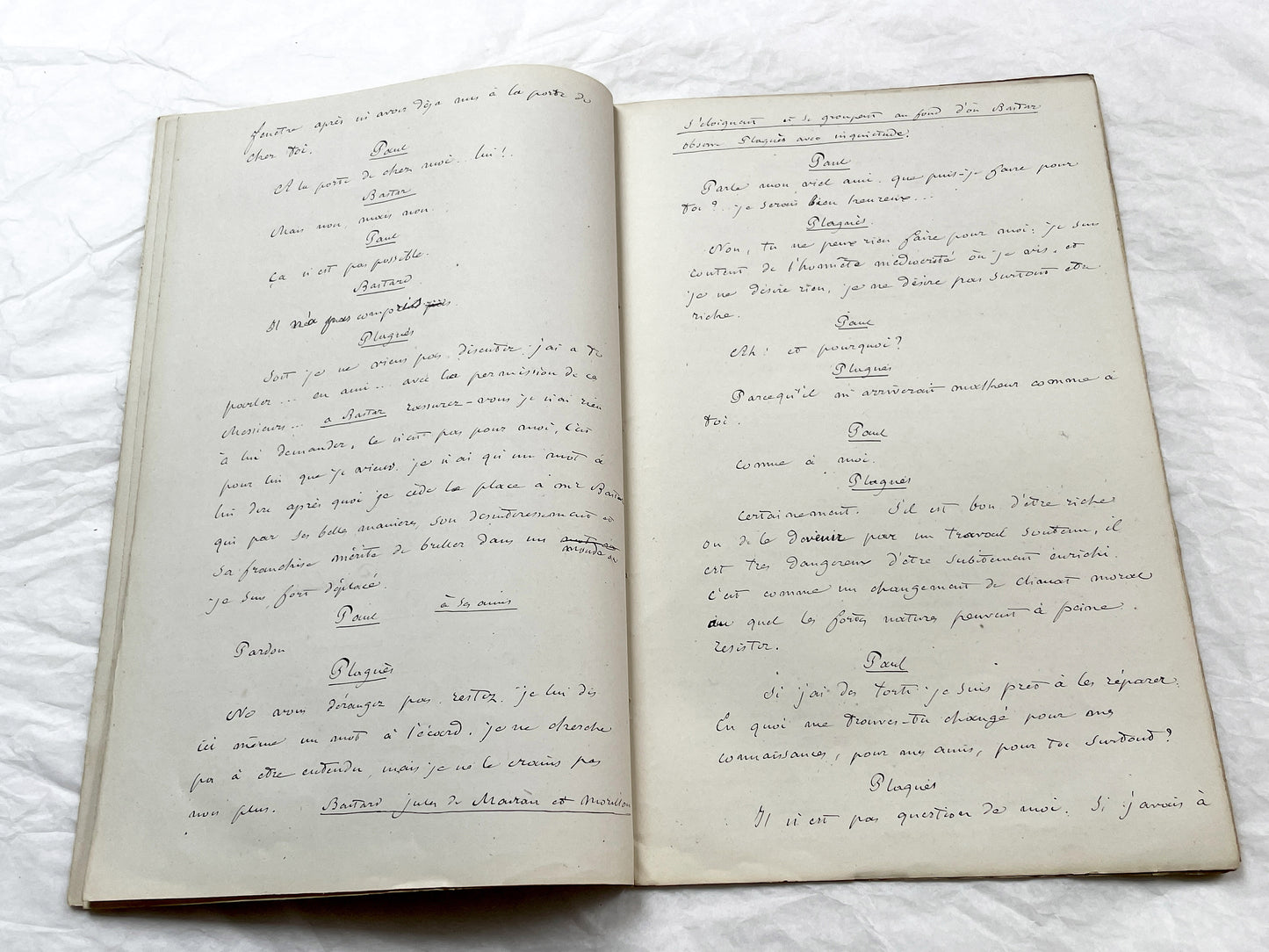 Late 19th - 24-Page French handwritten theater manuscript – Original play with dialogues and author revisionst - Vintage Handwritten Theatre