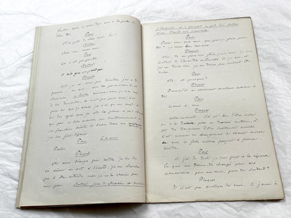 Late 19th - 24-Page French handwritten theater manuscript – Original play with dialogues and author revisionst - Vintage Handwritten Theatre