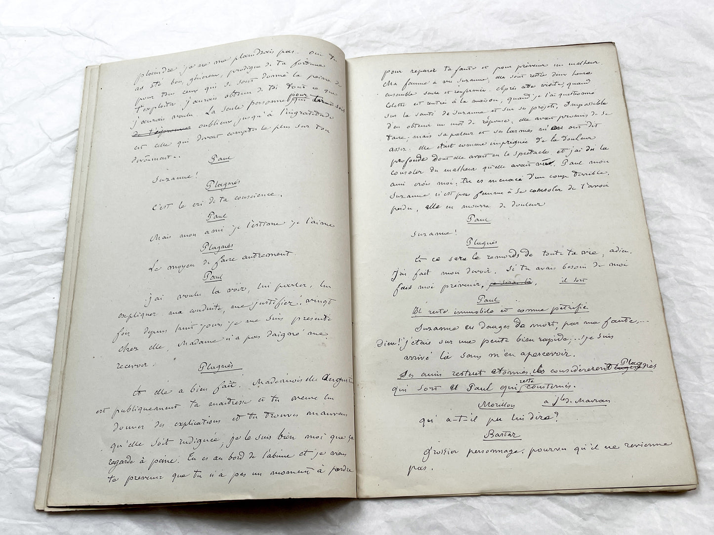 Late 19th - 24-Page French handwritten theater manuscript – Original play with dialogues and author revisionst - Vintage Handwritten Theatre