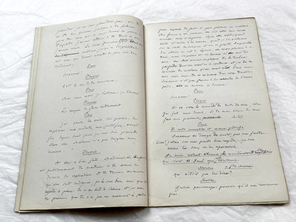 Late 19th - 24-Page French handwritten theater manuscript – Original play with dialogues and author revisionst - Vintage Handwritten Theatre