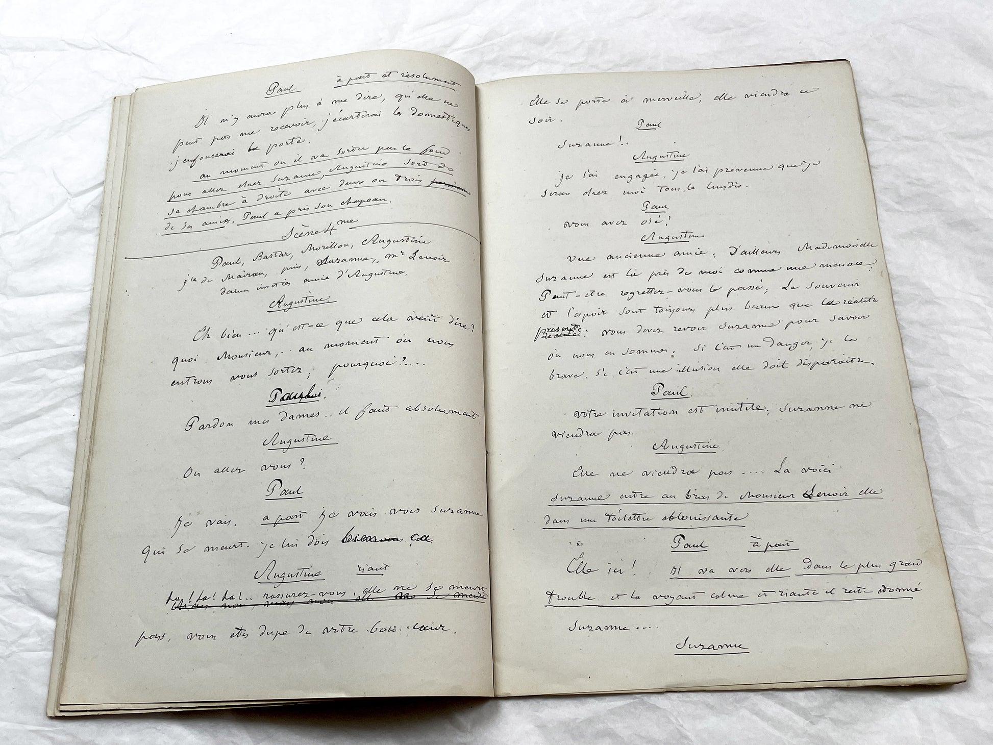 Late 19th - 24-Page French handwritten theater manuscript – Original play with dialogues and author revisionst - Vintage Handwritten Theatre