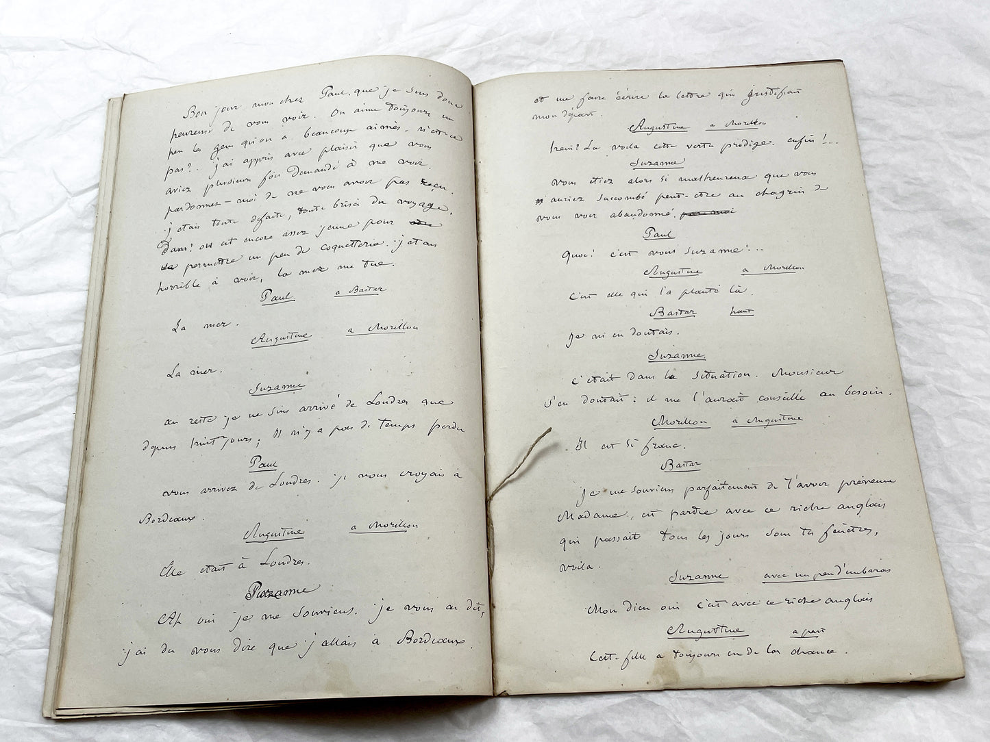 Late 19th - 24-Page French handwritten theater manuscript – Original play with dialogues and author revisionst - Vintage Handwritten Theatre