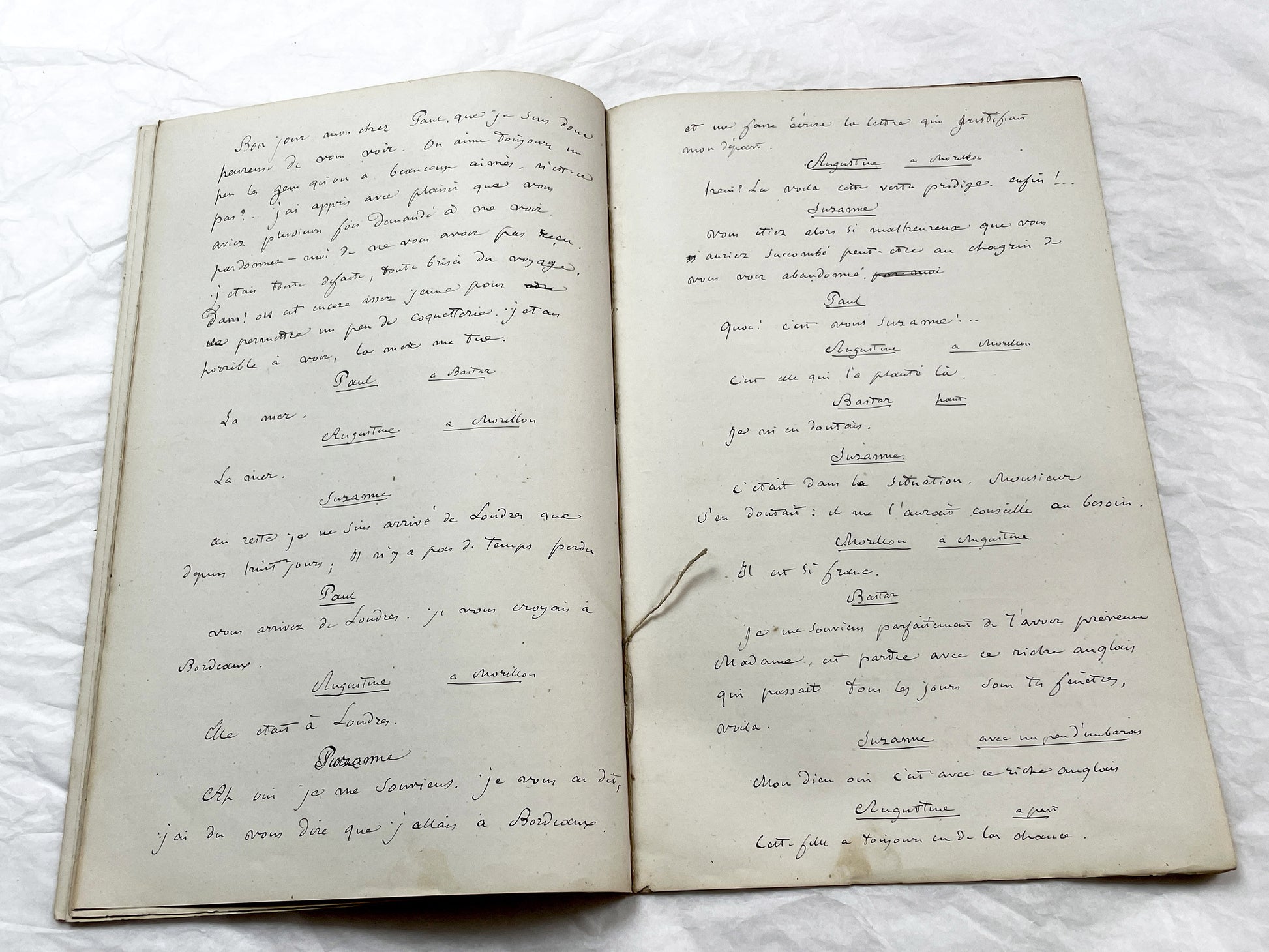 Late 19th - 24-Page French handwritten theater manuscript – Original play with dialogues and author revisionst - Vintage Handwritten Theatre