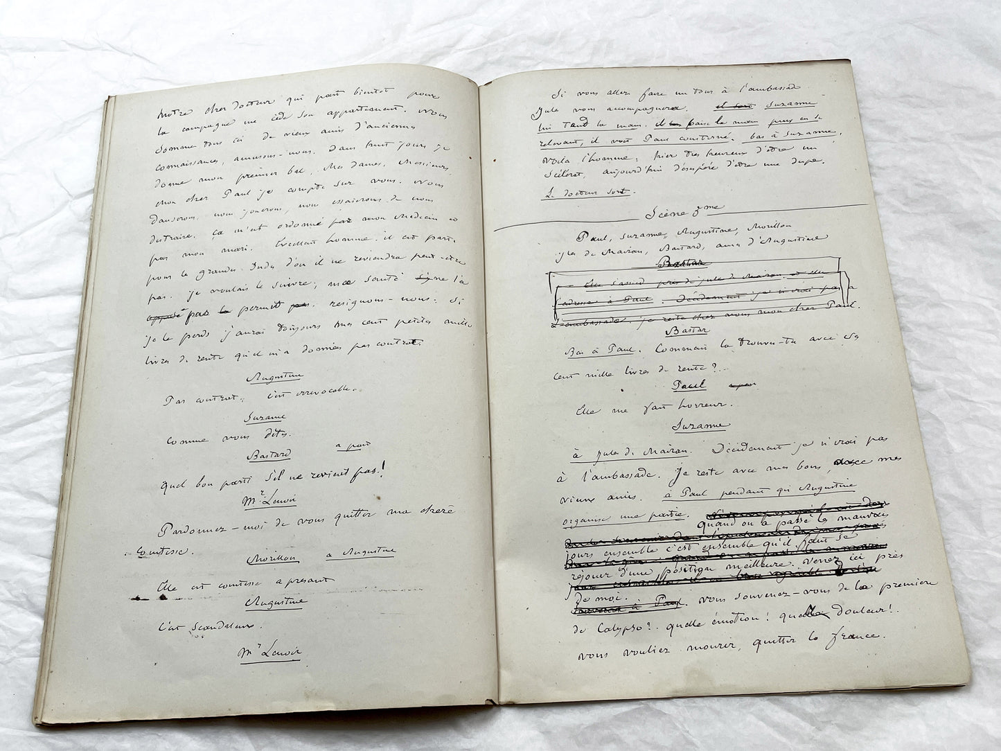 Late 19th - 24-Page French handwritten theater manuscript – Original play with dialogues and author revisionst - Vintage Handwritten Theatre