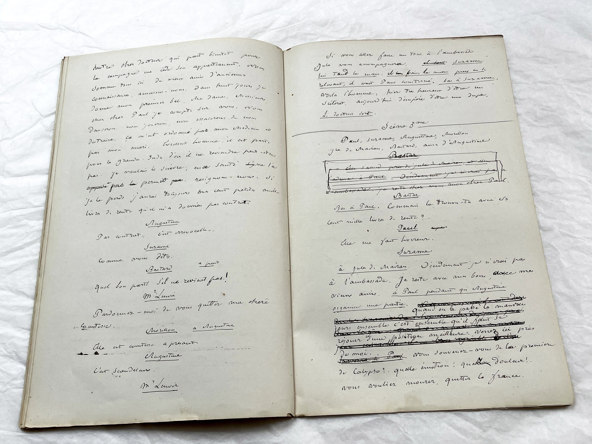 Late 19th - 24-Page French handwritten theater manuscript – Original play with dialogues and author revisionst - Vintage Handwritten Theatre