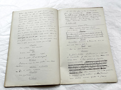 Late 19th - 24-Page French handwritten theater manuscript – Original play with dialogues and author revisionst - Vintage Handwritten Theatre