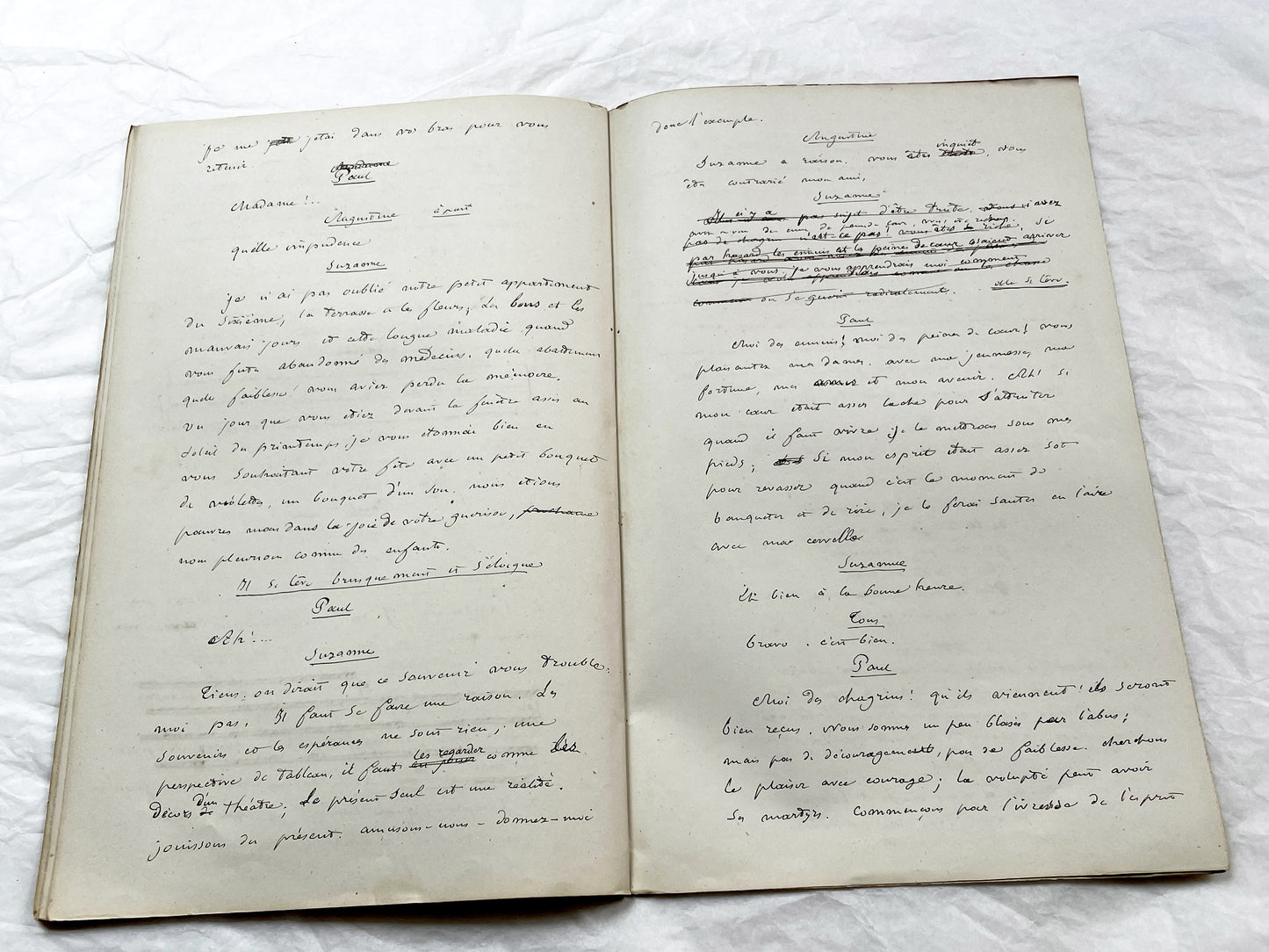 Late 19th - 24-Page French handwritten theater manuscript – Original play with dialogues and author revisionst - Vintage Handwritten Theatre