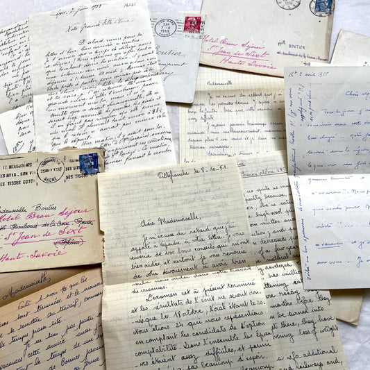 1950s French Letter Set - Collection of handwritten correspondence with vintage envelopes and stamps.