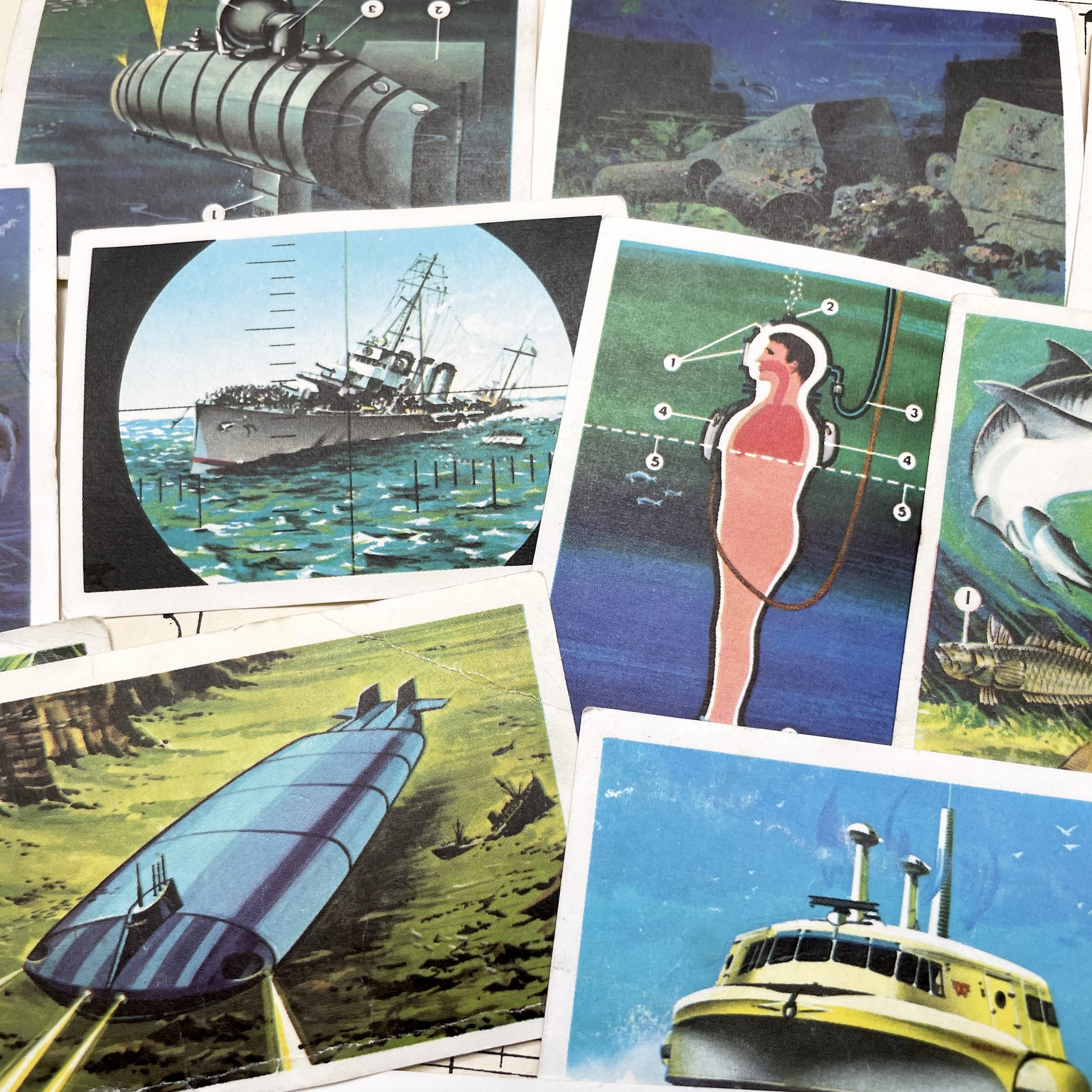 1950s - 23 Vintage Collector Cards - JOcean Exploration - Marine Life - Submarines - Future Technology - Educational Set from Belgium France