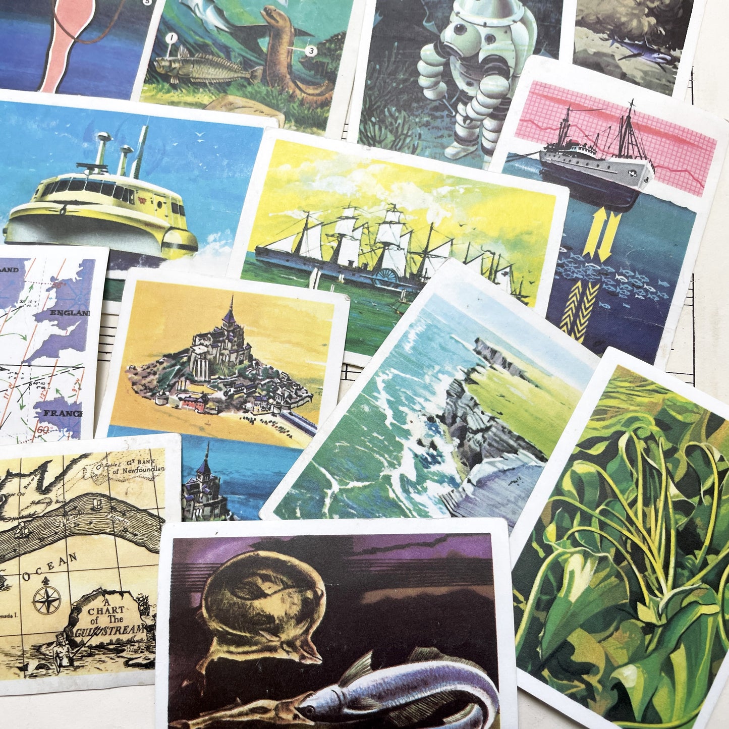 1950s - 23 Vintage Collector Cards - JOcean Exploration - Marine Life - Submarines - Future Technology - Educational Set from Belgium France
