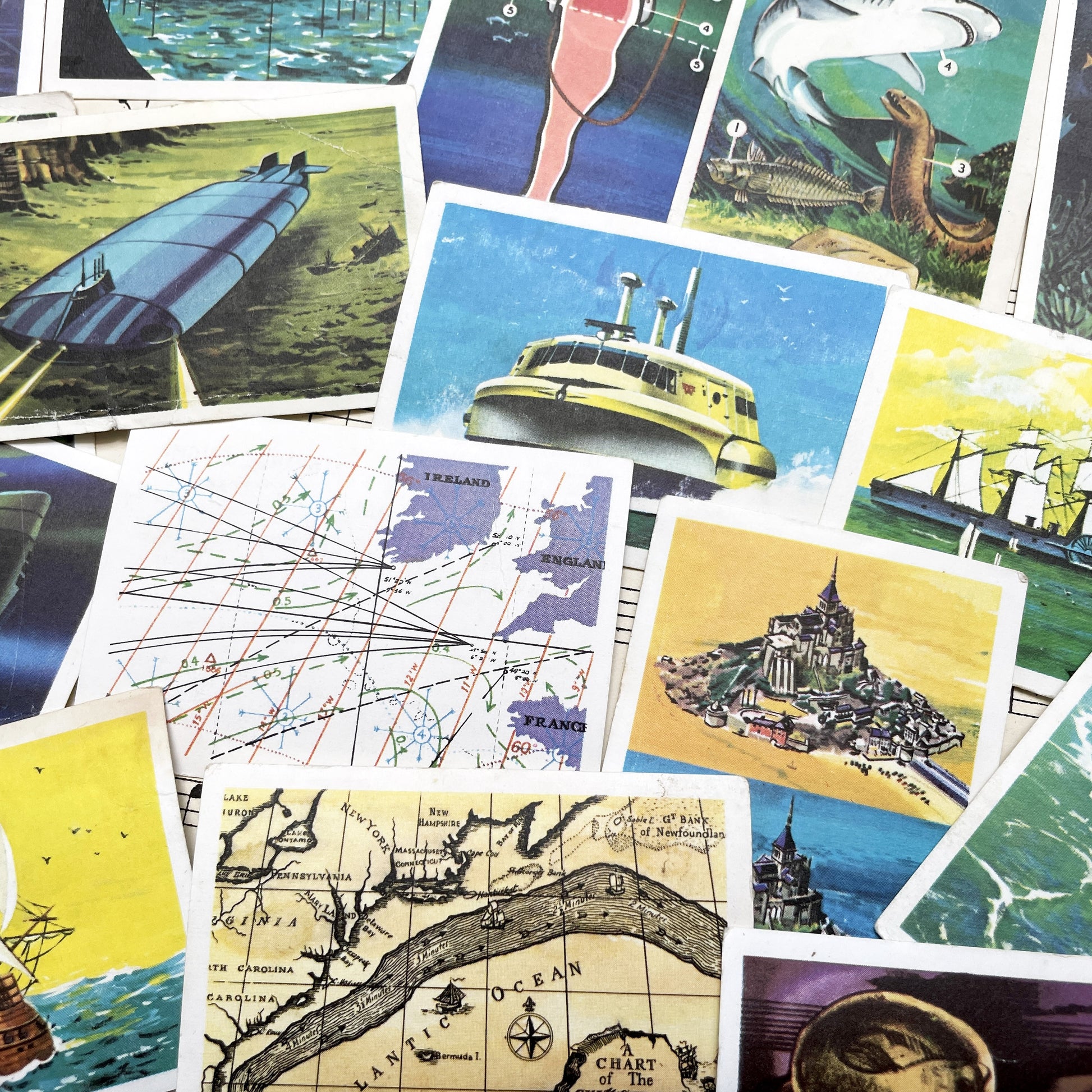 1950s - 23 Vintage Collector Cards - JOcean Exploration - Marine Life - Submarines - Future Technology - Educational Set from Belgium France