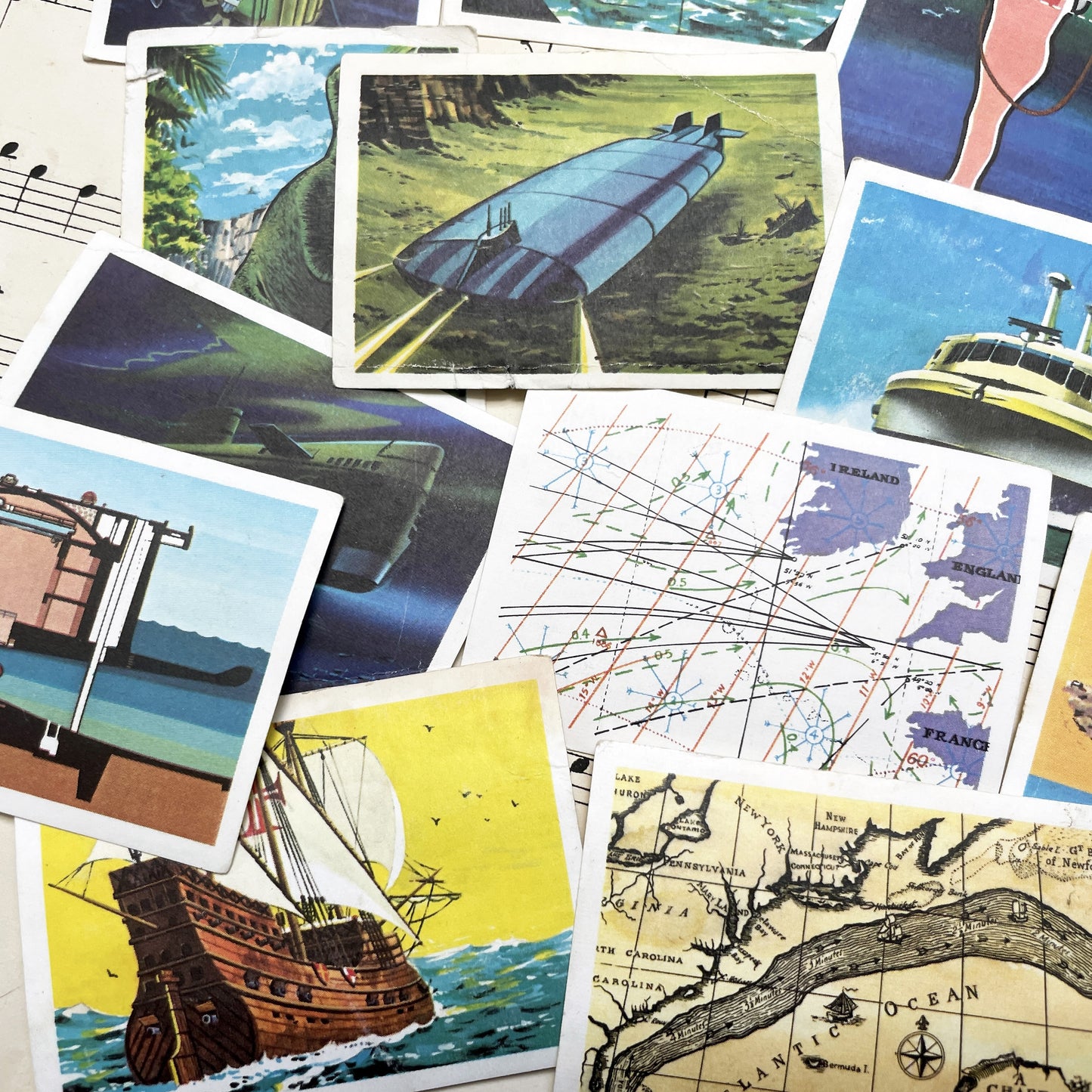1950s - 23 Vintage Collector Cards - JOcean Exploration - Marine Life - Submarines - Future Technology - Educational Set from Belgium France