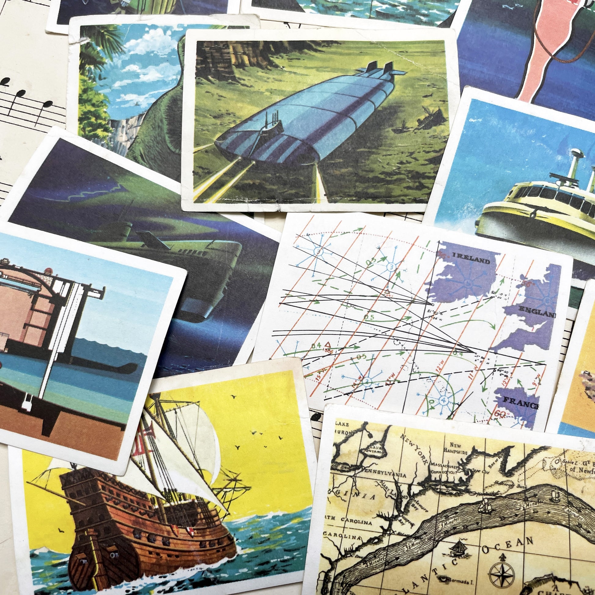 1950s - 23 Vintage Collector Cards - JOcean Exploration - Marine Life - Submarines - Future Technology - Educational Set from Belgium France