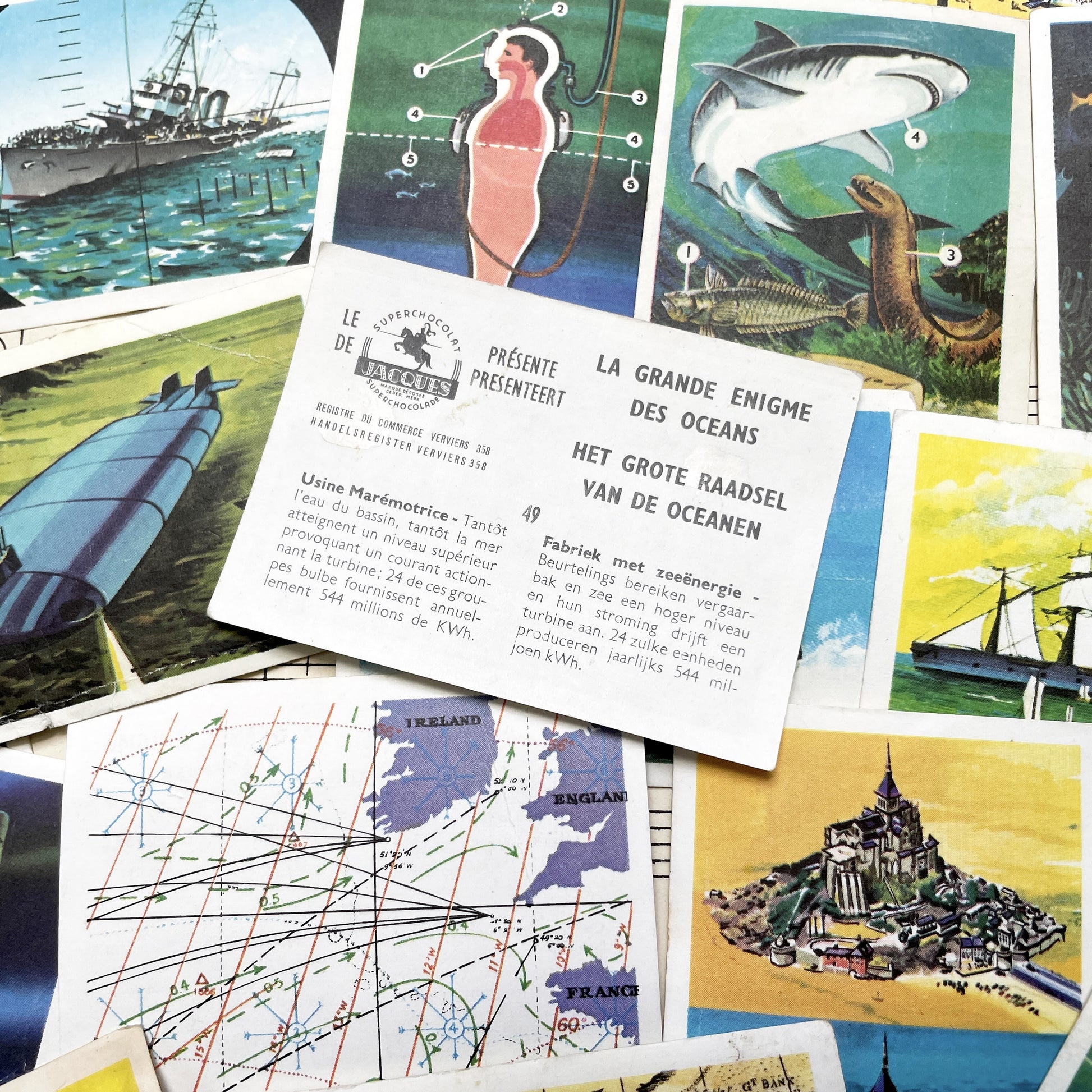 1950s - 23 Vintage Collector Cards - JOcean Exploration - Marine Life - Submarines - Future Technology - Educational Set from Belgium France