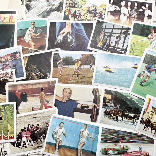 1960s - 21 Vintage Sports Collector Cards - Superchocolat 'Unusual Sports' Series - Historical Athletic Illustrations and Photography