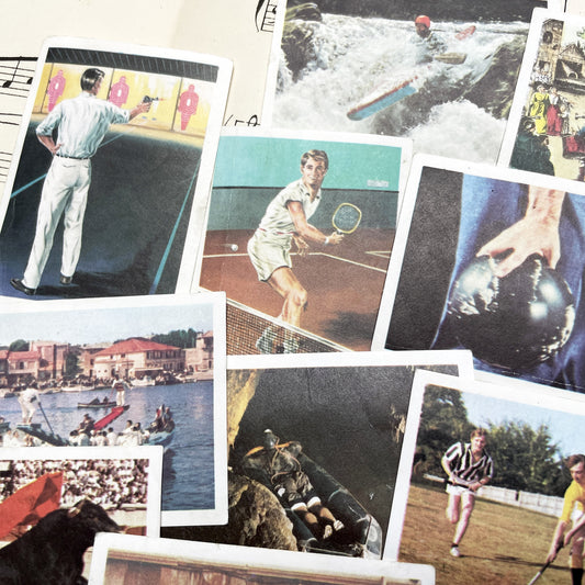 1960s - 21 Vintage Sports Collector Cards - Superchocolat 'Unusual Sports' Series - Historical Athletic Illustrations and Photography