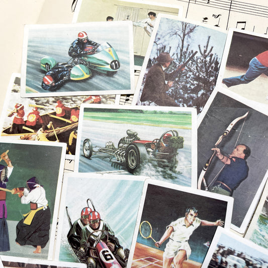 1960s - 21 Vintage Sports Collector Cards - French & Dutch Unusual Sports Chromos - Diverse Athletic Activities Collection