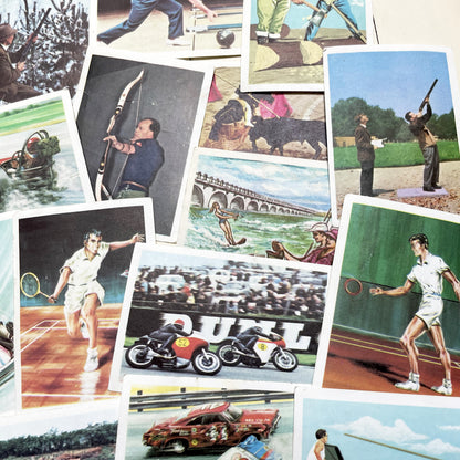 1960s - 21 Vintage Sports Collector Cards - French & Dutch Unusual Sports Chromos - Diverse Athletic Activities Collection