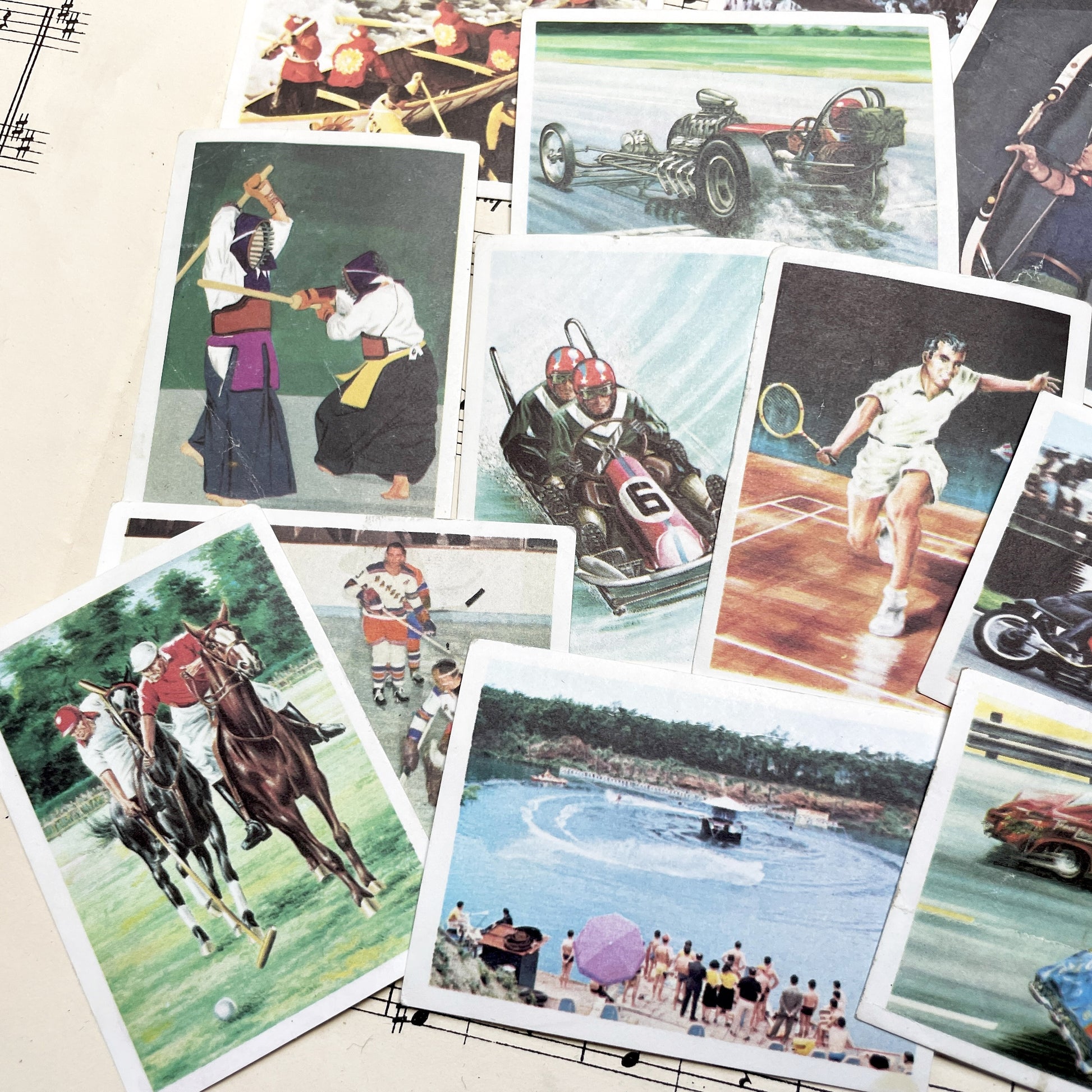 1960s - 21 Vintage Sports Collector Cards - French & Dutch Unusual Sports Chromos - Diverse Athletic Activities Collection