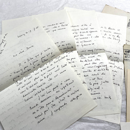 Set of 5 French handwritten letters and envelopes from the 1950s with vintage stamps and postmarks.