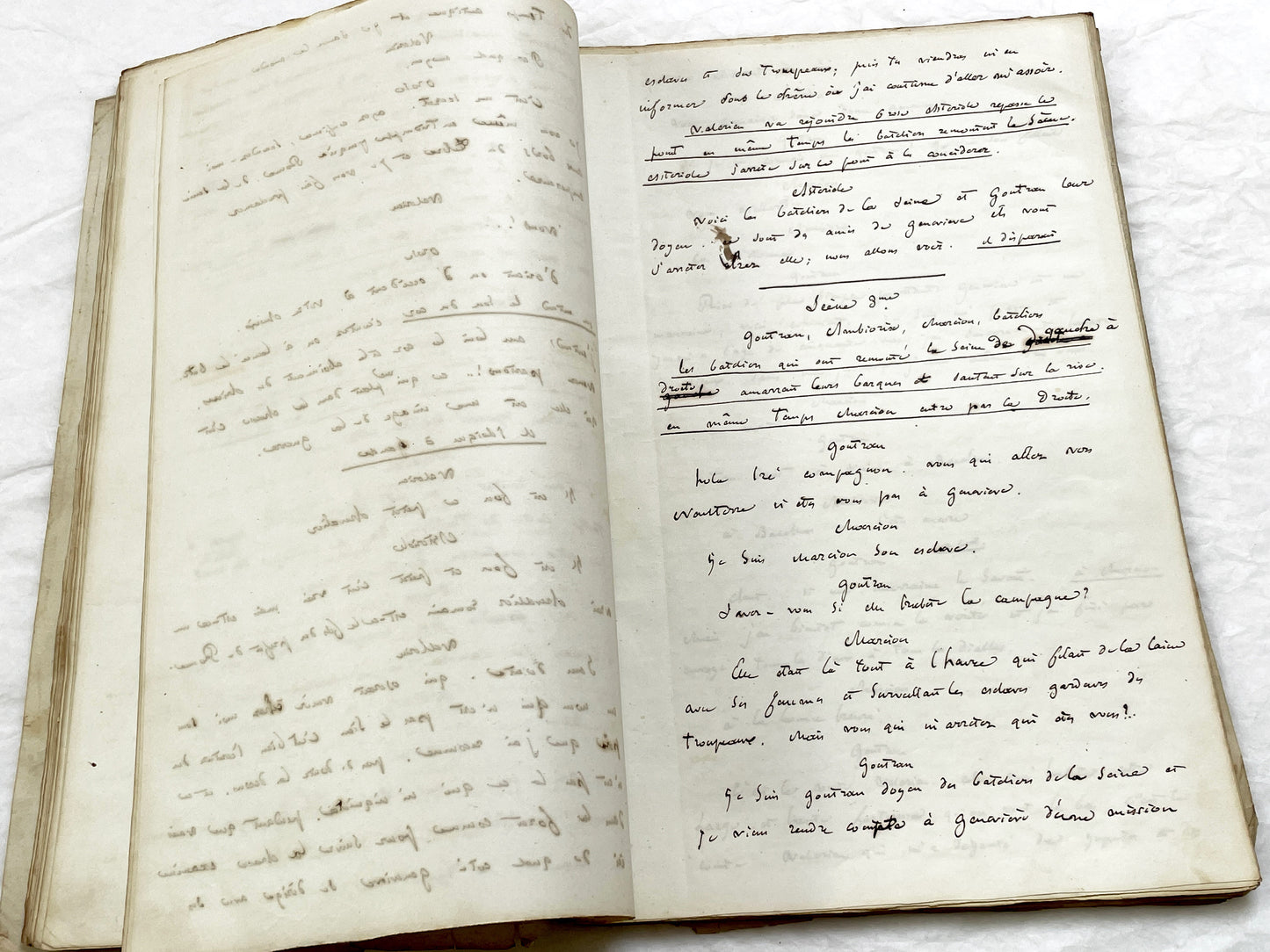 Mid 19th – 150-Pages French handwritten theater manuscript – Literary working draft of a play’s first act with author corrections