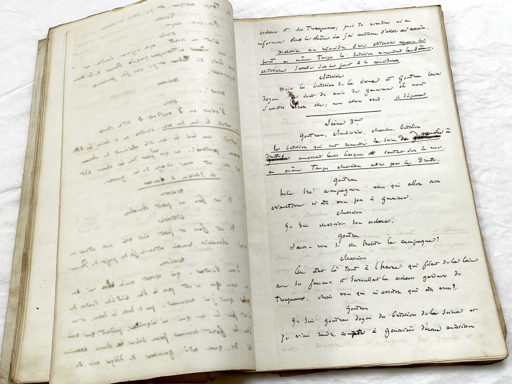 Mid 19th – 150-Pages French handwritten theater manuscript – Literary working draft of a play’s first act with author corrections