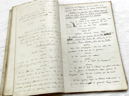 Mid 19th – 150-Pages French handwritten theater manuscript – Literary working draft of a play’s first act with author corrections