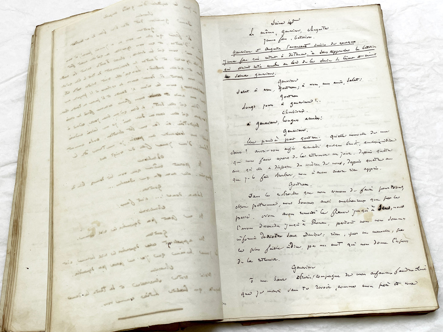 Mid 19th – 150-Pages French handwritten theater manuscript – Literary working draft of a play’s first act with author corrections