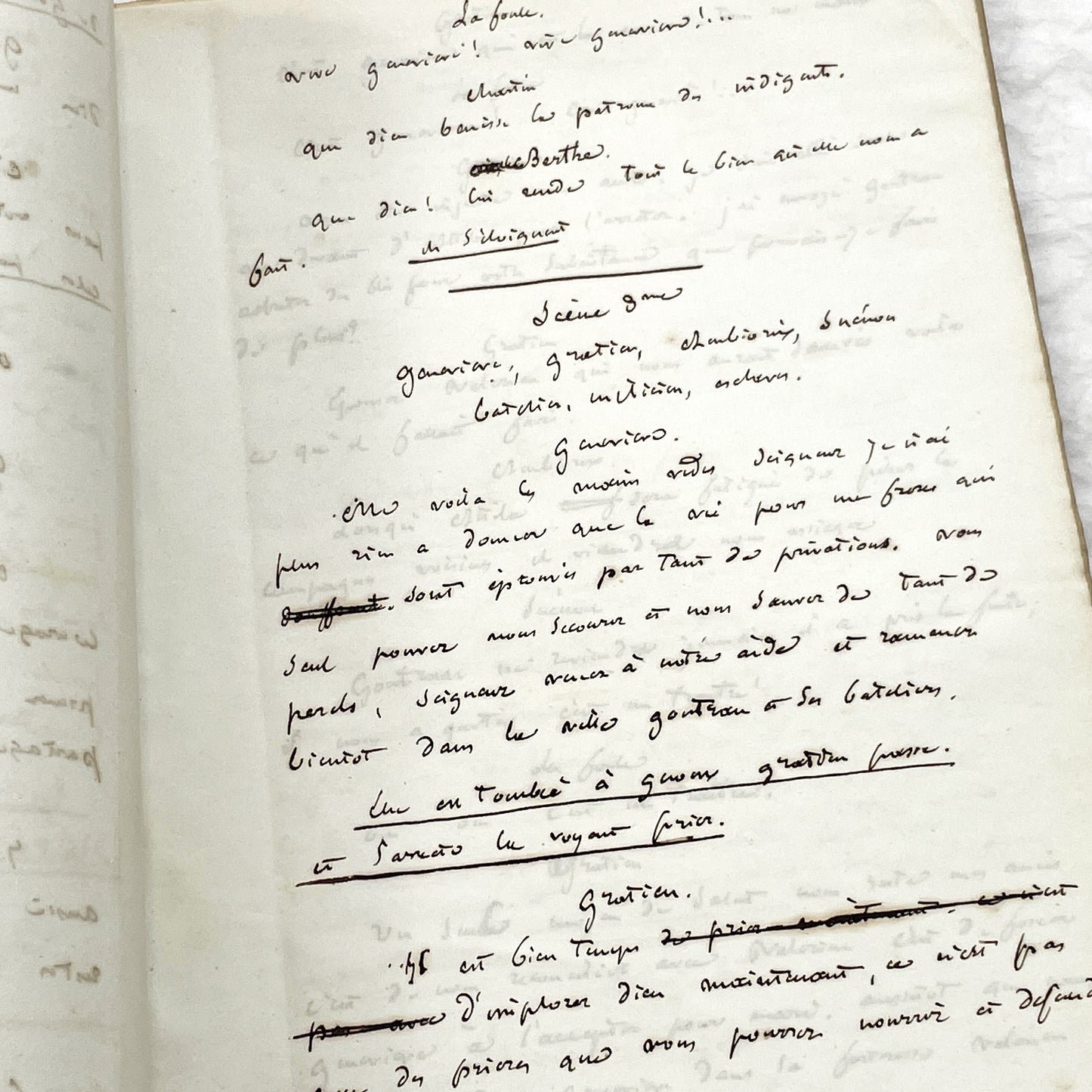 Mid 19th – 100-Pages French handwritten theater manuscript – Literary working draft of a play’s first act with author corrections