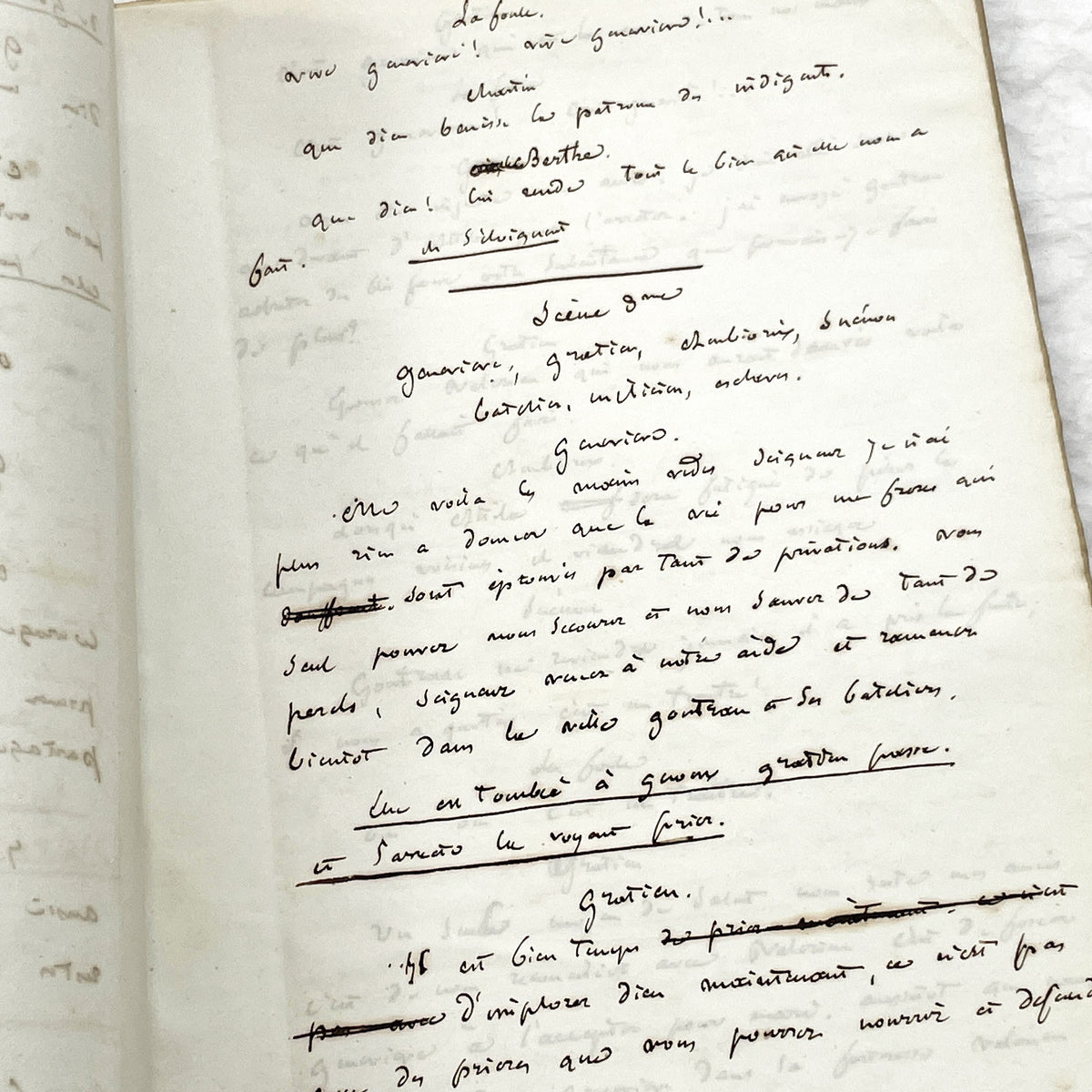 Mid 19th – 100-Pages French handwritten theater manuscript – Literary working draft of a play’s first act with author corrections