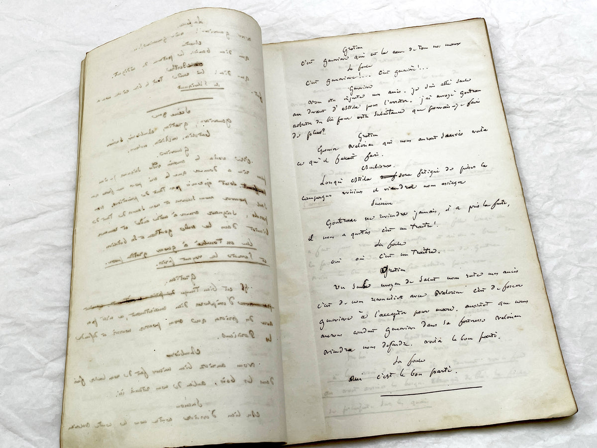 Mid 19th – 100-Pages French handwritten theater manuscript – Literary working draft of a play’s first act with author corrections