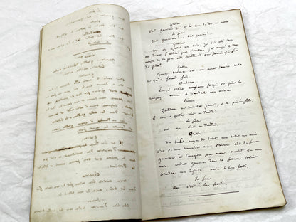 Mid 19th – 100-Pages French handwritten theater manuscript – Literary working draft of a play’s first act with author corrections