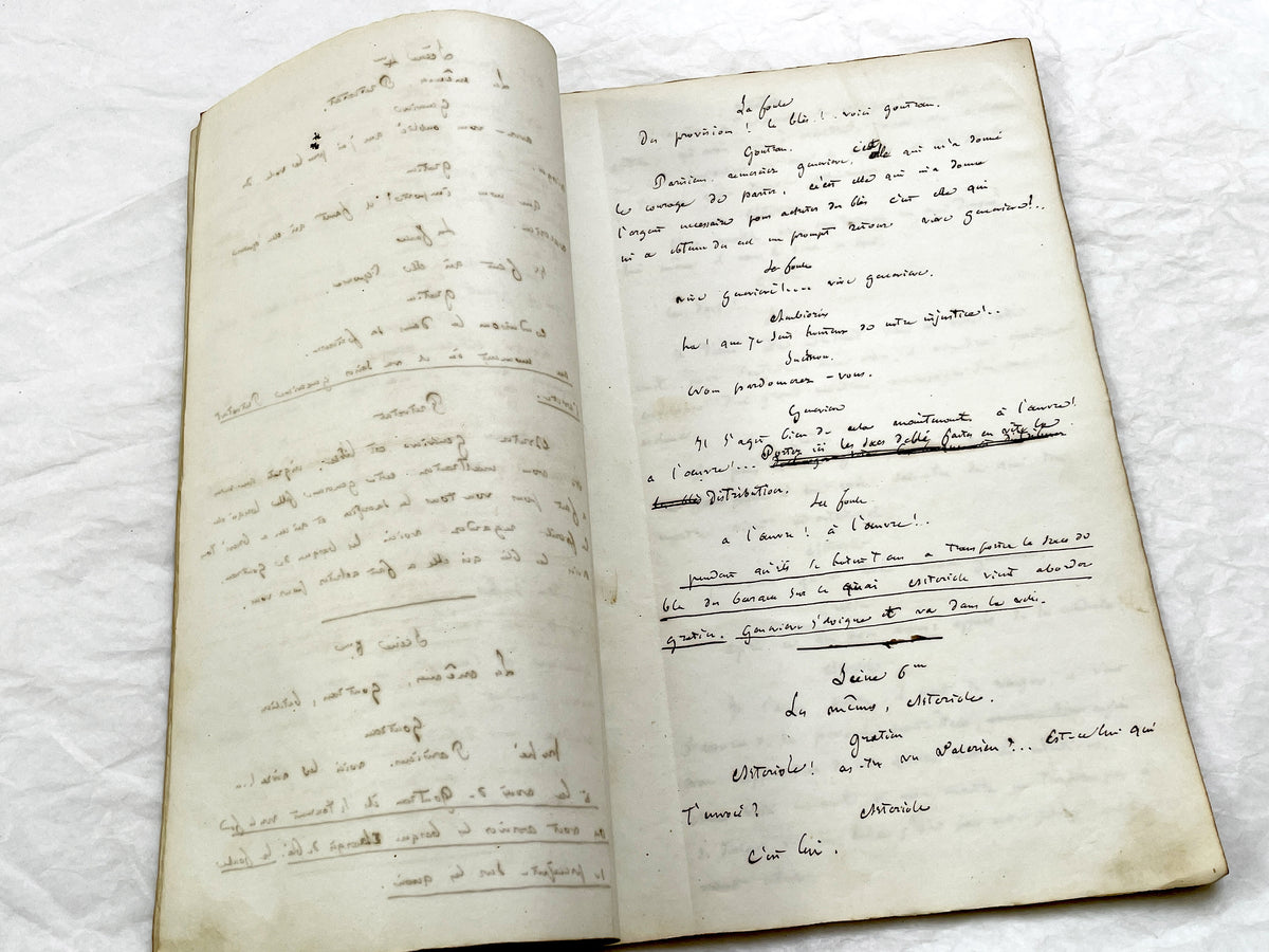 Mid 19th – 100-Pages French handwritten theater manuscript – Literary working draft of a play’s first act with author corrections