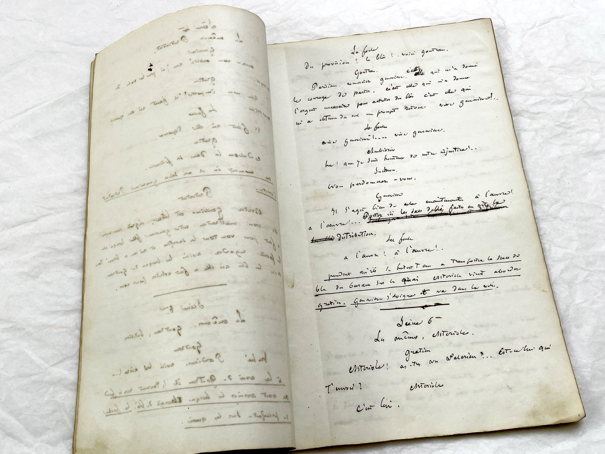 Mid 19th – 100-Pages French handwritten theater manuscript – Literary working draft of a play’s first act with author corrections