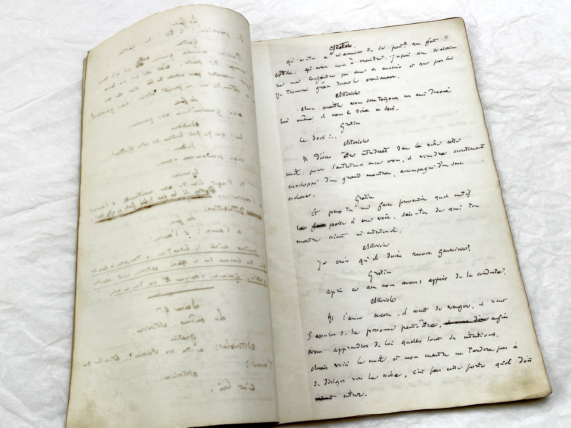 Mid 19th – 100-Pages French handwritten theater manuscript – Literary working draft of a play’s first act with author corrections