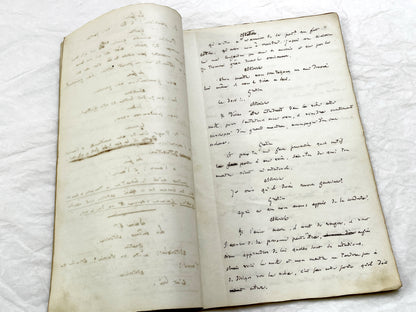 Mid 19th – 100-Pages French handwritten theater manuscript – Literary working draft of a play’s first act with author corrections
