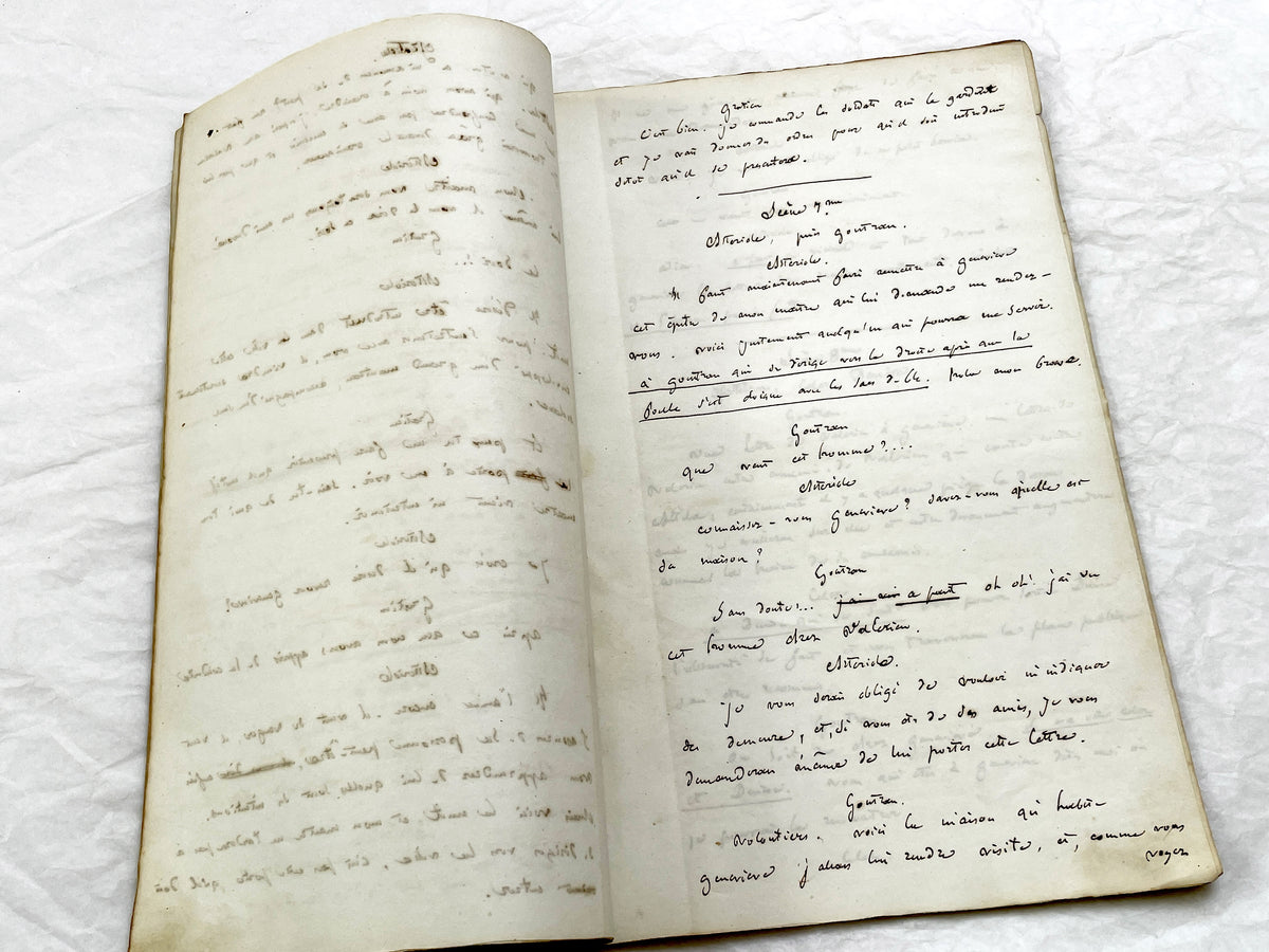 Mid 19th – 100-Pages French handwritten theater manuscript – Literary working draft of a play’s first act with author corrections