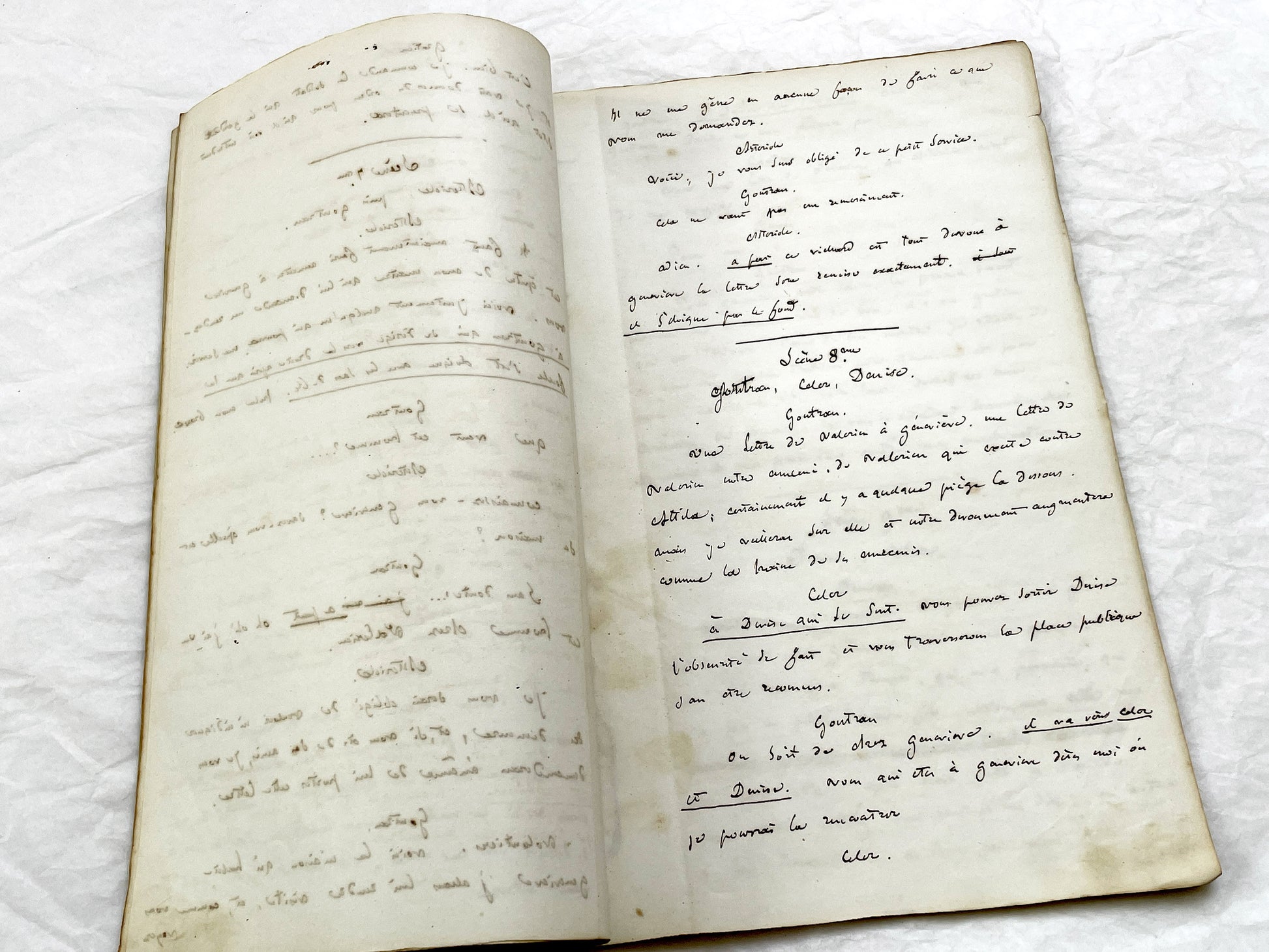Mid 19th – 100-Pages French handwritten theater manuscript – Literary working draft of a play’s first act with author corrections