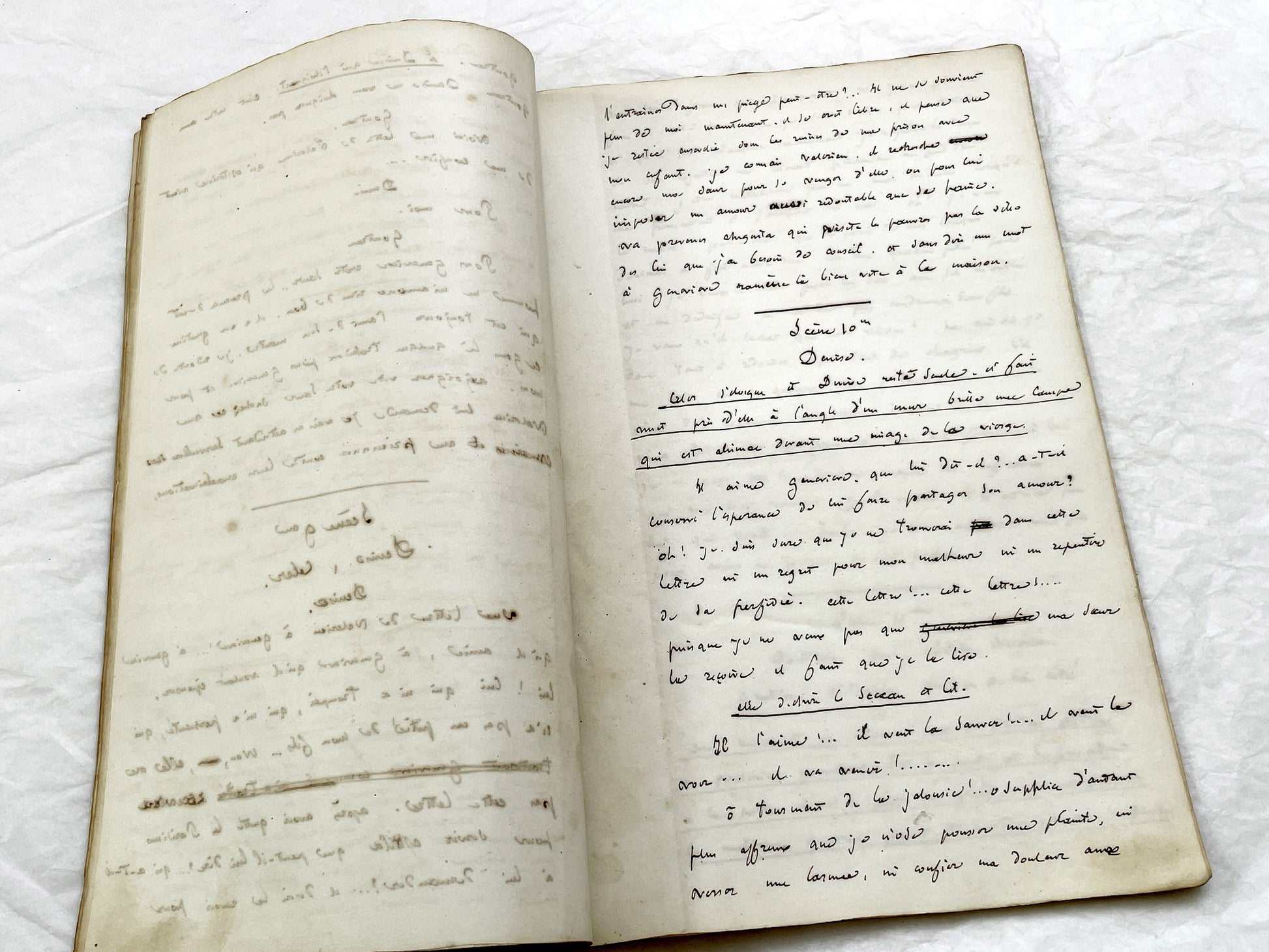 Mid 19th – 100-Pages French handwritten theater manuscript – Literary working draft of a play’s first act with author corrections