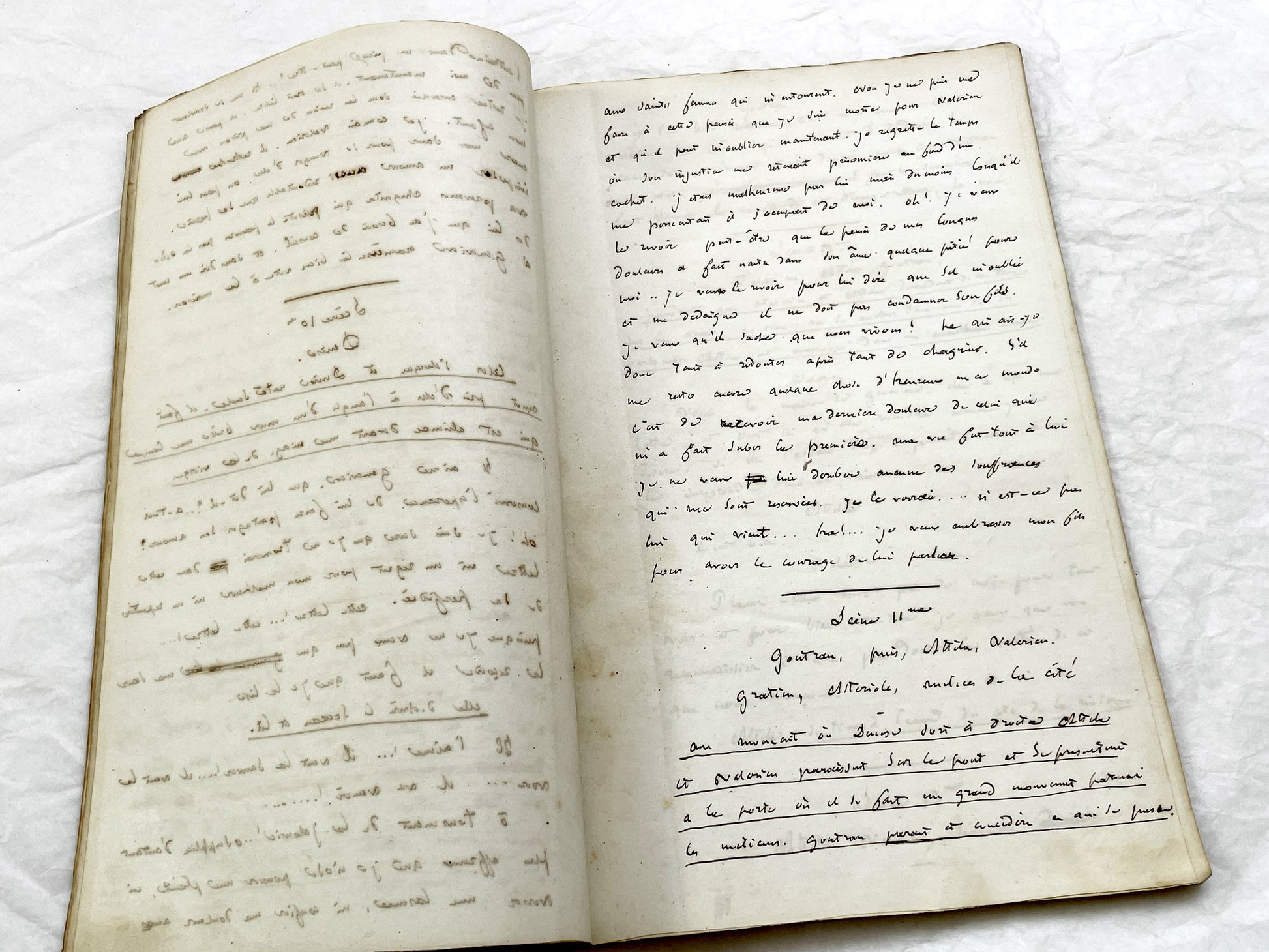 Mid 19th – 100-Pages French handwritten theater manuscript – Literary working draft of a play’s first act with author corrections