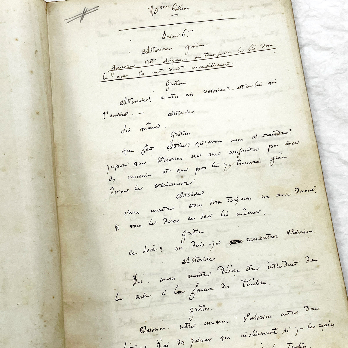 Mid 19th – 30-Pages French handwritten theater manuscript – Literary working draft of a play’s first act with author corrections